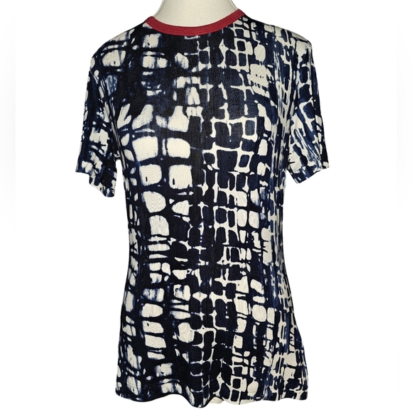St. John Tops - St. John Blue White Abstract Print Top Short Sleeve Stretch Rayon Tee Sz S